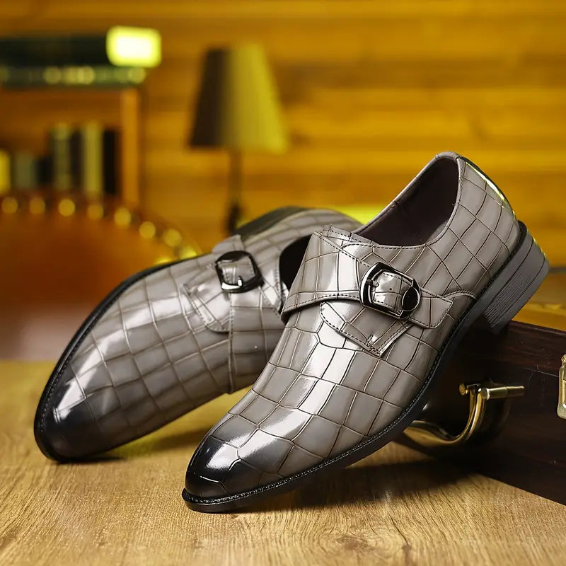Solorfit | Crocodile-Pattern Slip-On Loafers for Men - Stylish Buckle Details & Edition Toe