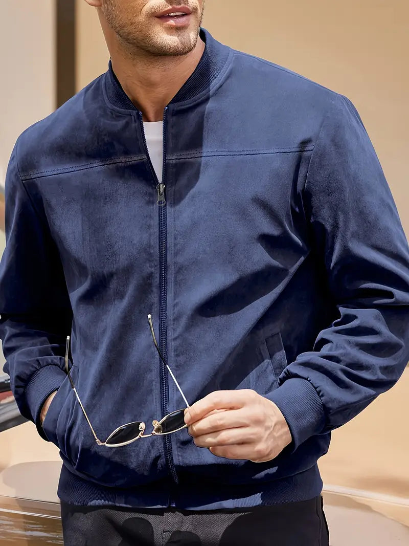 Solorfit | Men's Lightweight Retro Zip-Up Jacket - Solid Color, Baseball Collar, Machine Washable, Everyday Style