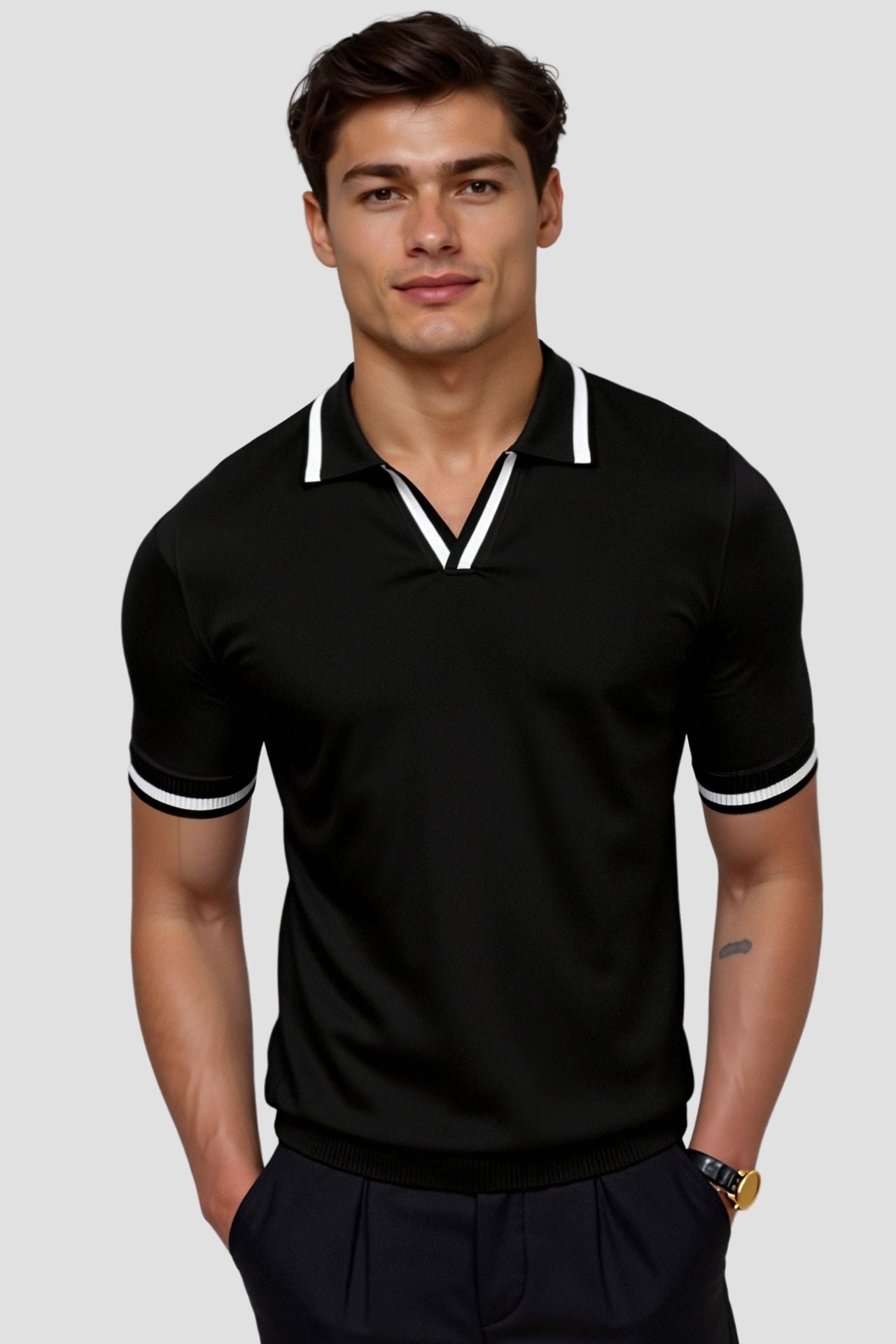 Old Money Contrast Tailored Fitted Elegant Summer Sleeveless Polo T-Shirt