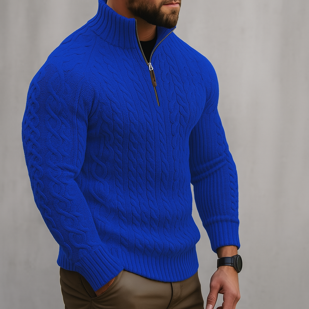 Men Tailored Fit Half Zip Pattern Christmas Sweater