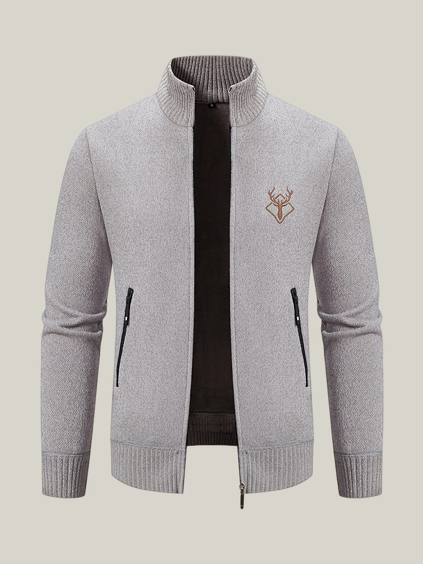 Men Lightweight Zip-Up Cardigan - Stand Collar Sweater Edition