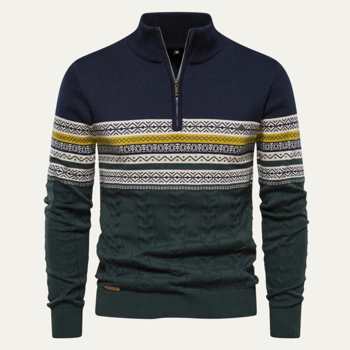 The Chatsworth Men's Quarter Zip Organic Sweater - Fair Isle Knit