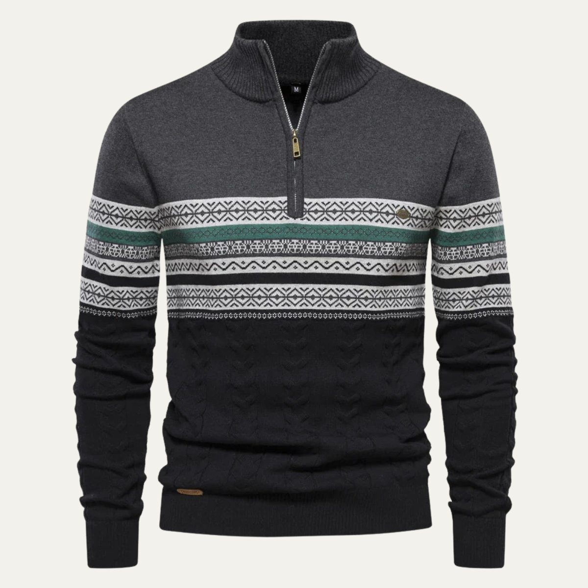 The Chatsworth Men's Quarter Zip Organic Sweater - Fair Isle Knit
