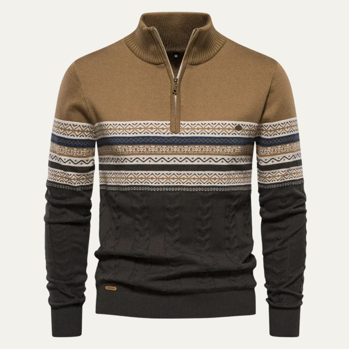 The Chatsworth Men's Quarter Zip Organic Sweater - Fair Isle Knit