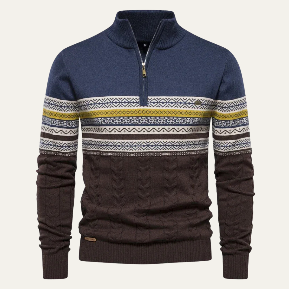 The Chatsworth Men's Quarter Zip Organic Sweater - Fair Isle Knit