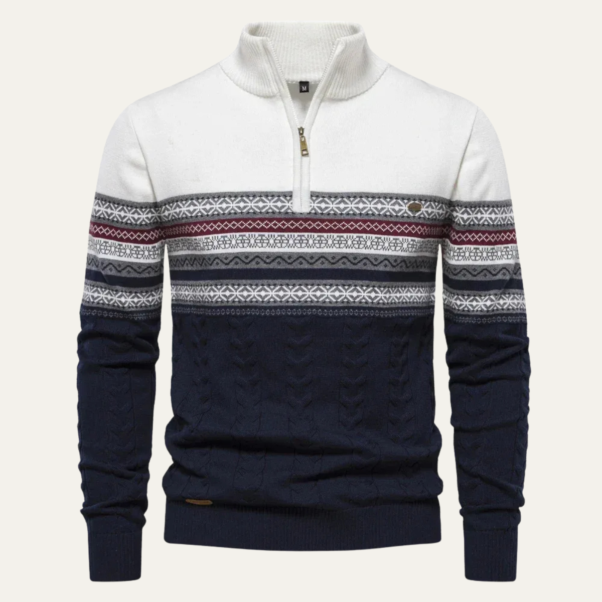 The Chatsworth Men's Quarter Zip Organic Sweater - Fair Isle Knit