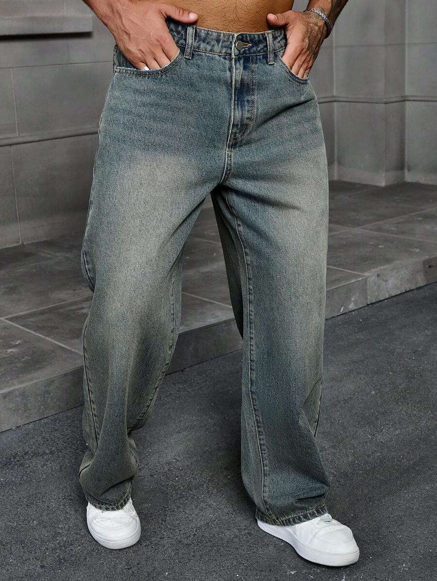 Men's Solid Denim Jeans - Dark Wash Baggy Cargo Jeans | Everyday Everyday Denim