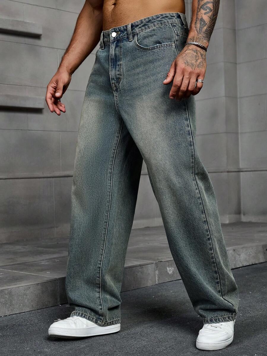 Men's Solid Denim Jeans - Dark Wash Baggy Cargo Jeans | Everyday Everyday Denim