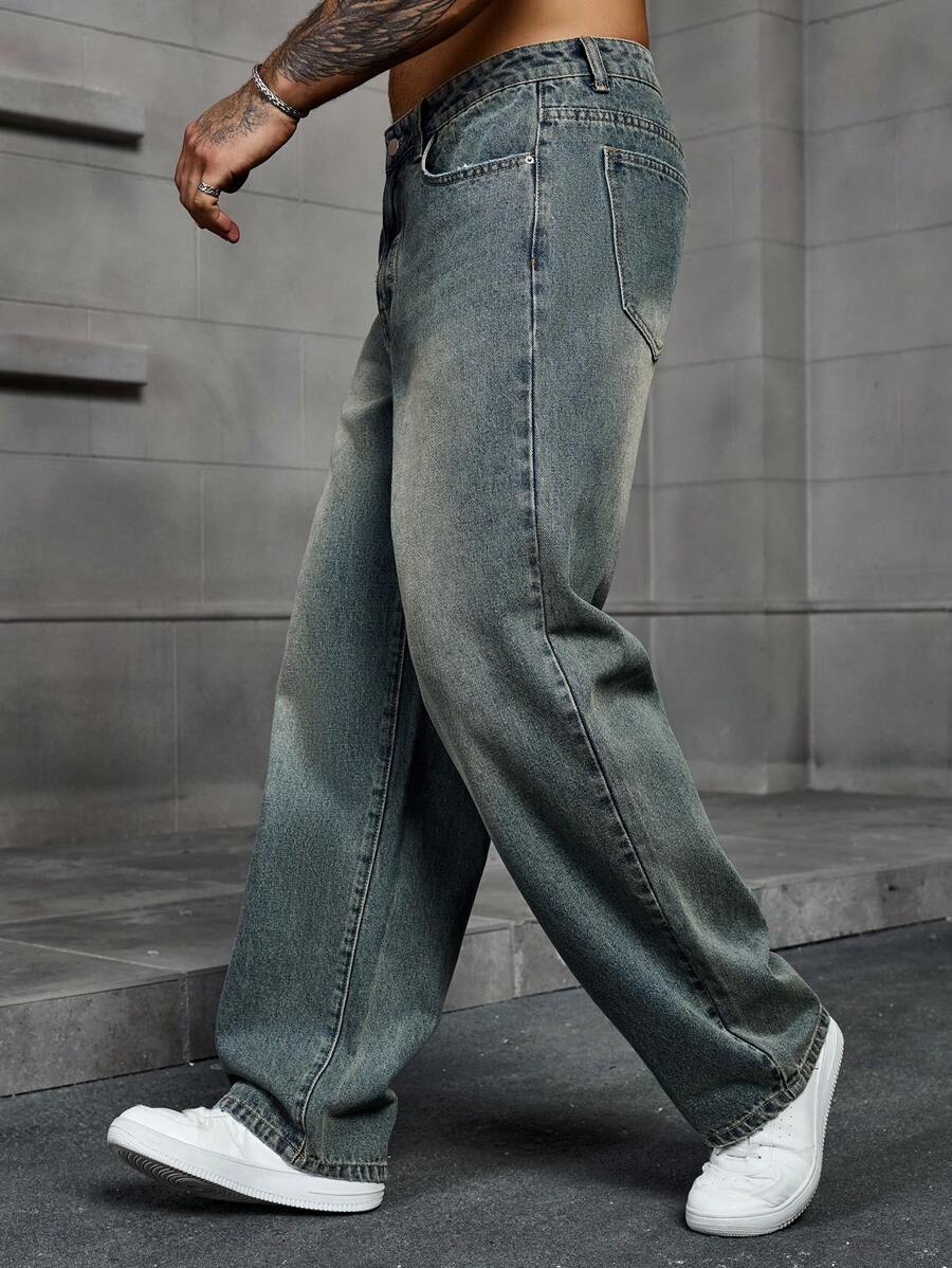 Men's Solid Denim Jeans - Dark Wash Baggy Cargo Jeans | Everyday Everyday Denim