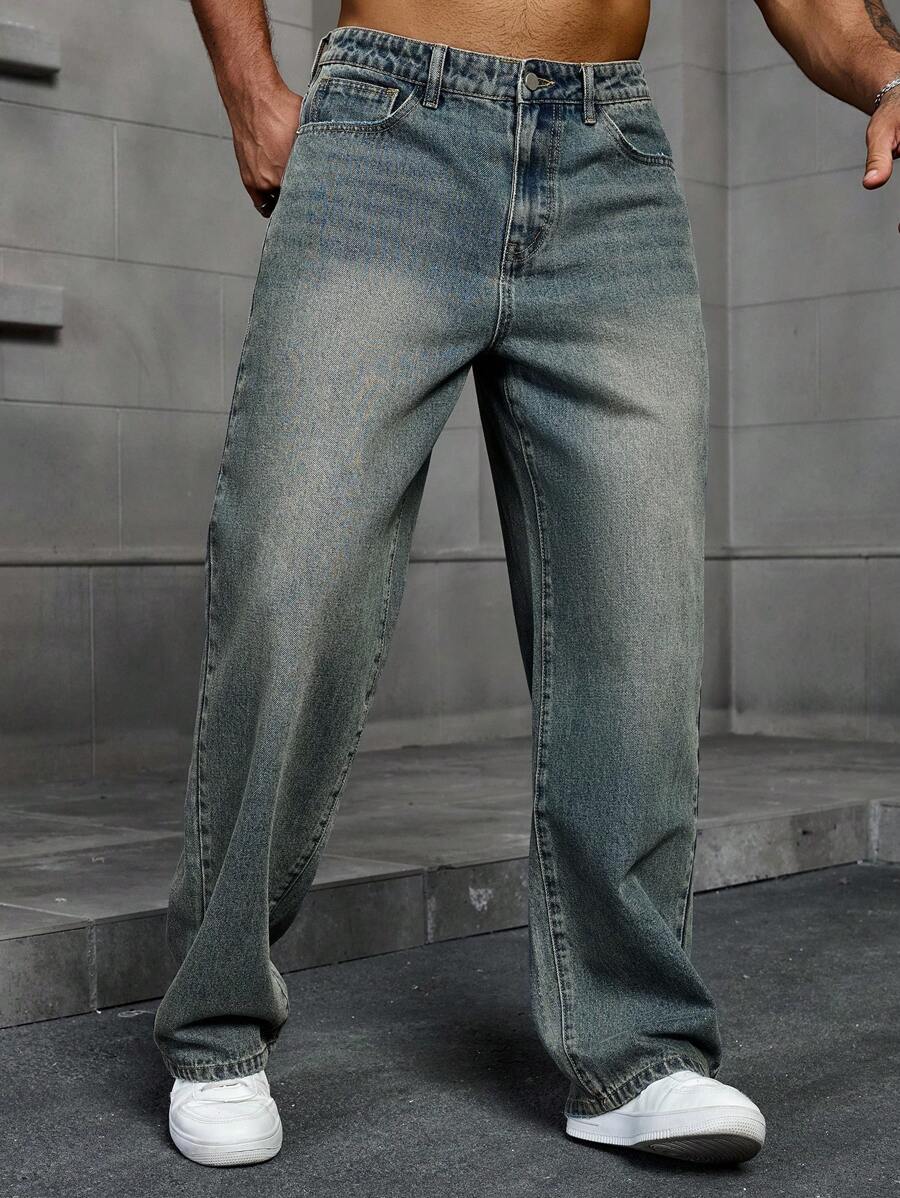 Men's Solid Denim Jeans - Dark Wash Baggy Cargo Jeans | Everyday Everyday Denim