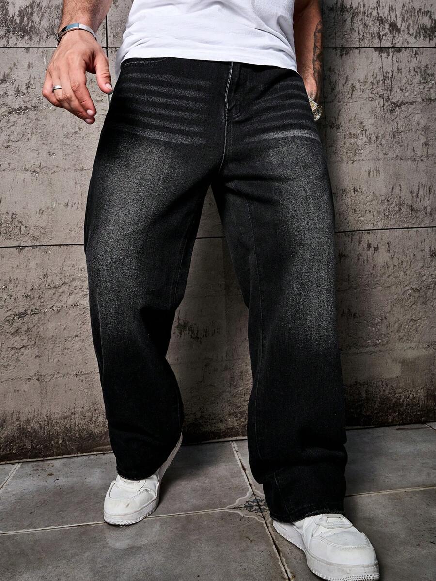 Men's Solid Denim Jeans - Dark Wash Baggy Cargo Jeans | Everyday Everyday Denim