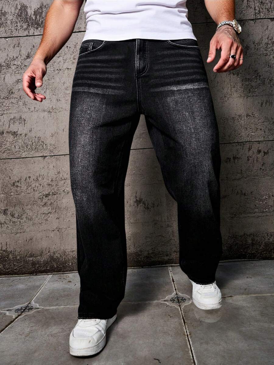 Men's Solid Denim Jeans - Dark Wash Baggy Cargo Jeans | Everyday Everyday Denim