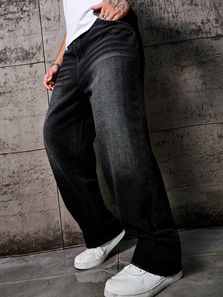 Men's Solid Denim Jeans - Dark Wash Baggy Cargo Jeans | Everyday Everyday Denim