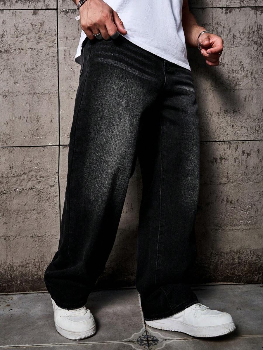 Men's Solid Denim Jeans - Dark Wash Baggy Cargo Jeans | Everyday Everyday Denim