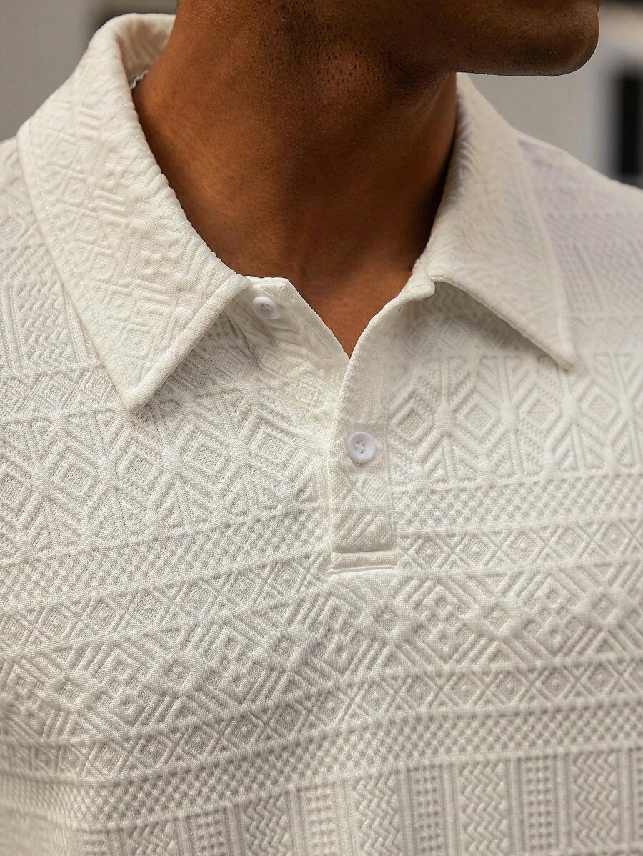 Men's Geometric Pattern Short Sleeve Polo Shirt and Shorts Everyday Outfit Set