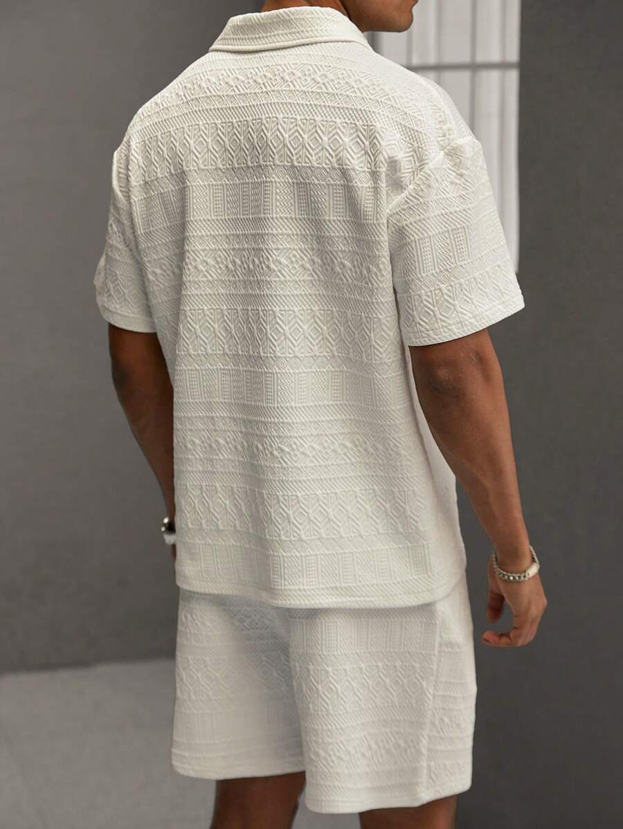 Men's Geometric Pattern Short Sleeve Polo Shirt and Shorts Everyday Outfit Set