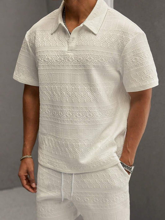 Men's Geometric Pattern Short Sleeve Polo Shirt and Shorts Everyday Outfit Set