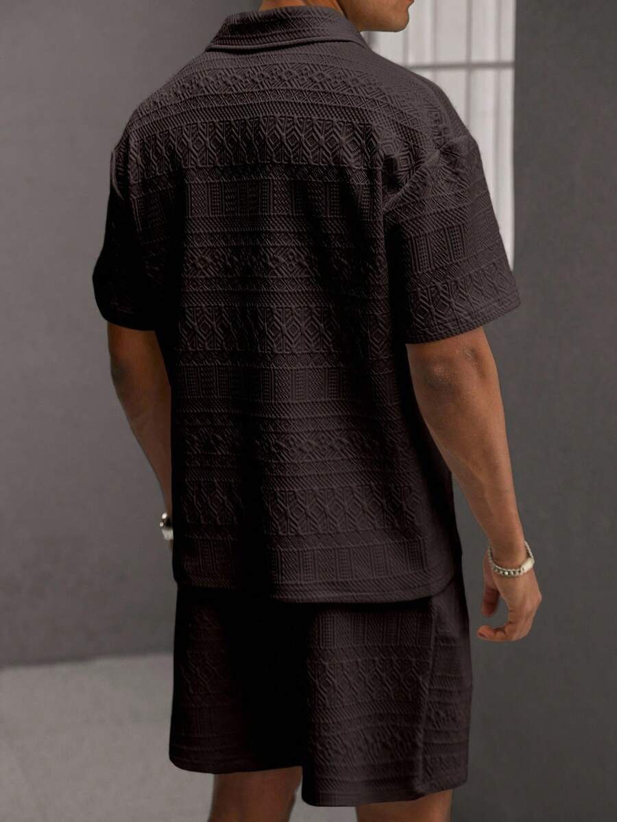 Men's Geometric Pattern Short Sleeve Polo Shirt and Shorts Everyday Outfit Set