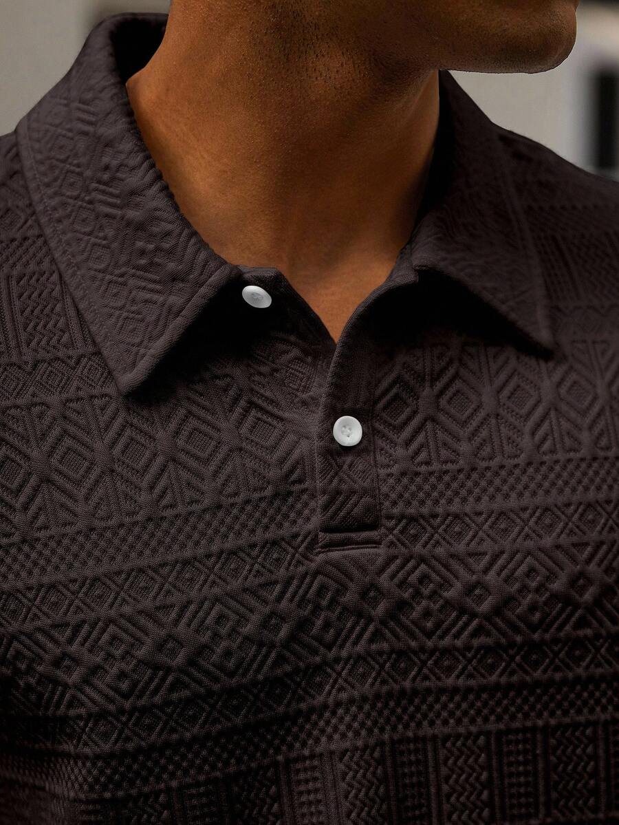 Men's Geometric Pattern Short Sleeve Polo Shirt and Shorts Everyday Outfit Set