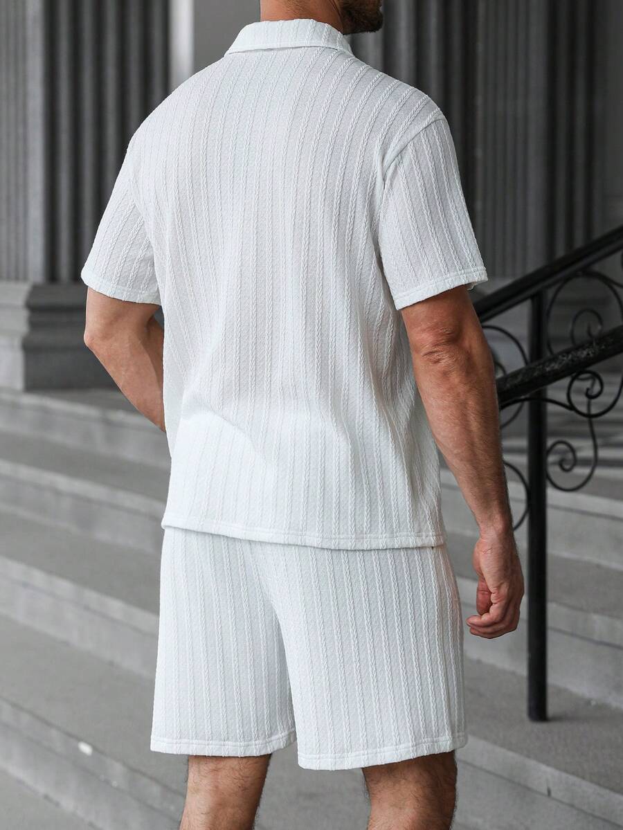Men's Geometric Pattern Short Sleeve Polo Shirt and Shorts Everyday Outfit Set