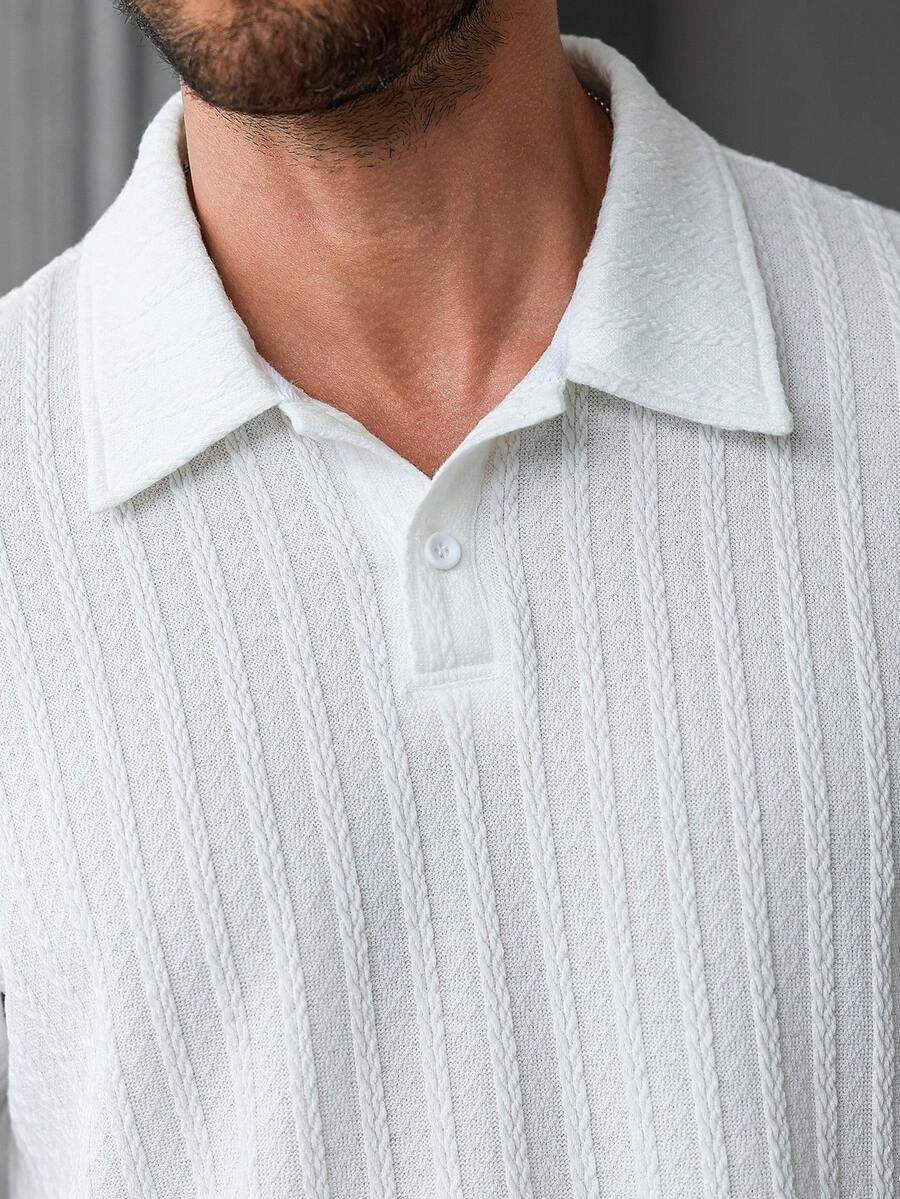 Men's Geometric Pattern Short Sleeve Polo Shirt and Shorts Everyday Outfit Set