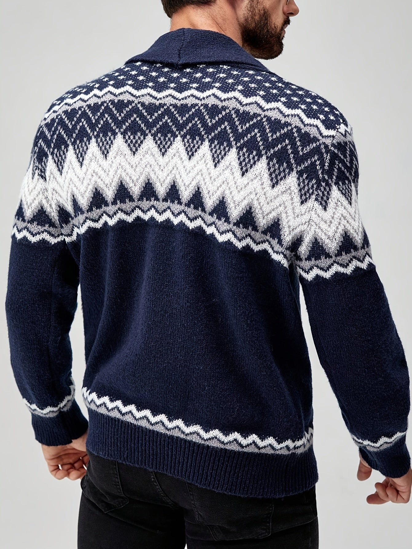 Men's Geometric Pattern Cardigan - Button-Up Knit Sweater for Fall & Edition