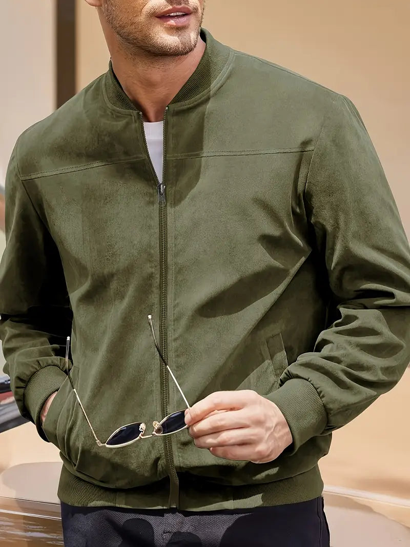 Solorfit | Men's Lightweight Retro Zip-Up Jacket - Solid Color, Baseball Collar, Machine Washable, Everyday Style