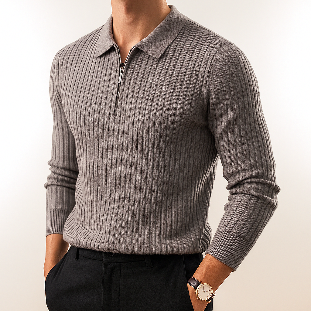 Giovanni Men's Knit Half Zip Polo Sweater - Quarter Zip Edition
