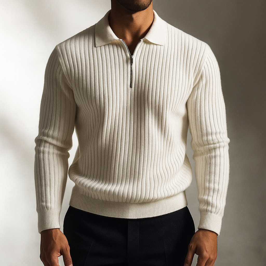 Giovanni Men's Knit Half Zip Polo Sweater - Quarter Zip Edition