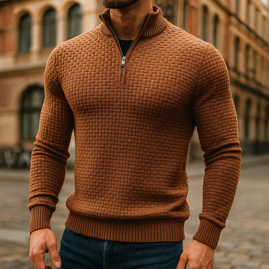 Merino Waffle Knit Quarter Zip Sweater