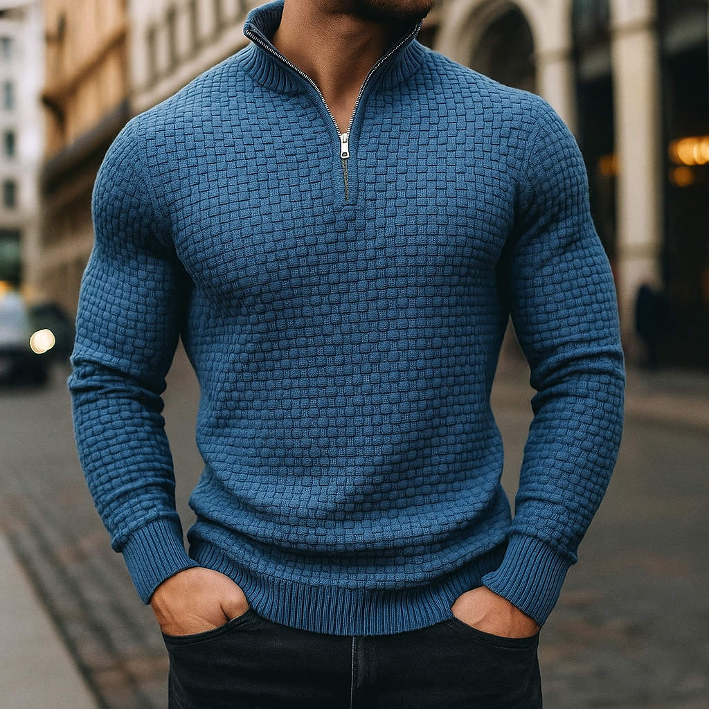 Merino Waffle Knit Quarter Zip Sweater