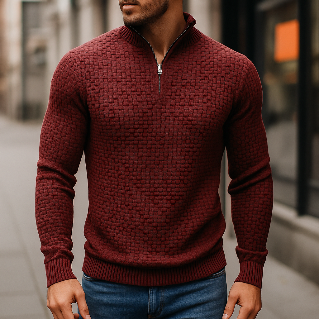 Merino Waffle Knit Quarter Zip Sweater