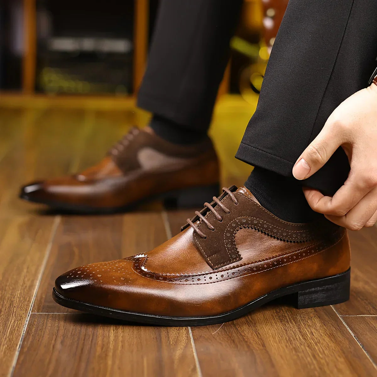Men's Genuine Dress Shoes - Premium Black Formal Footwear, Elegant Design
