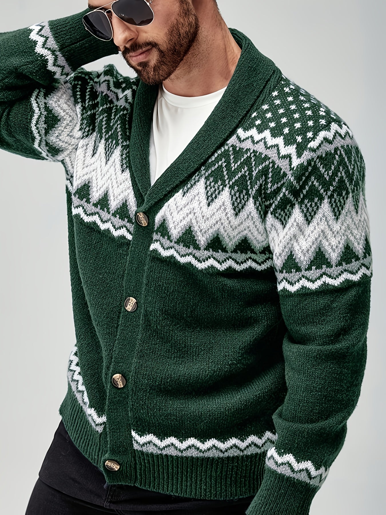 Men's Geometric Pattern Cardigan - Button-Up Knit Sweater for Fall & Edition