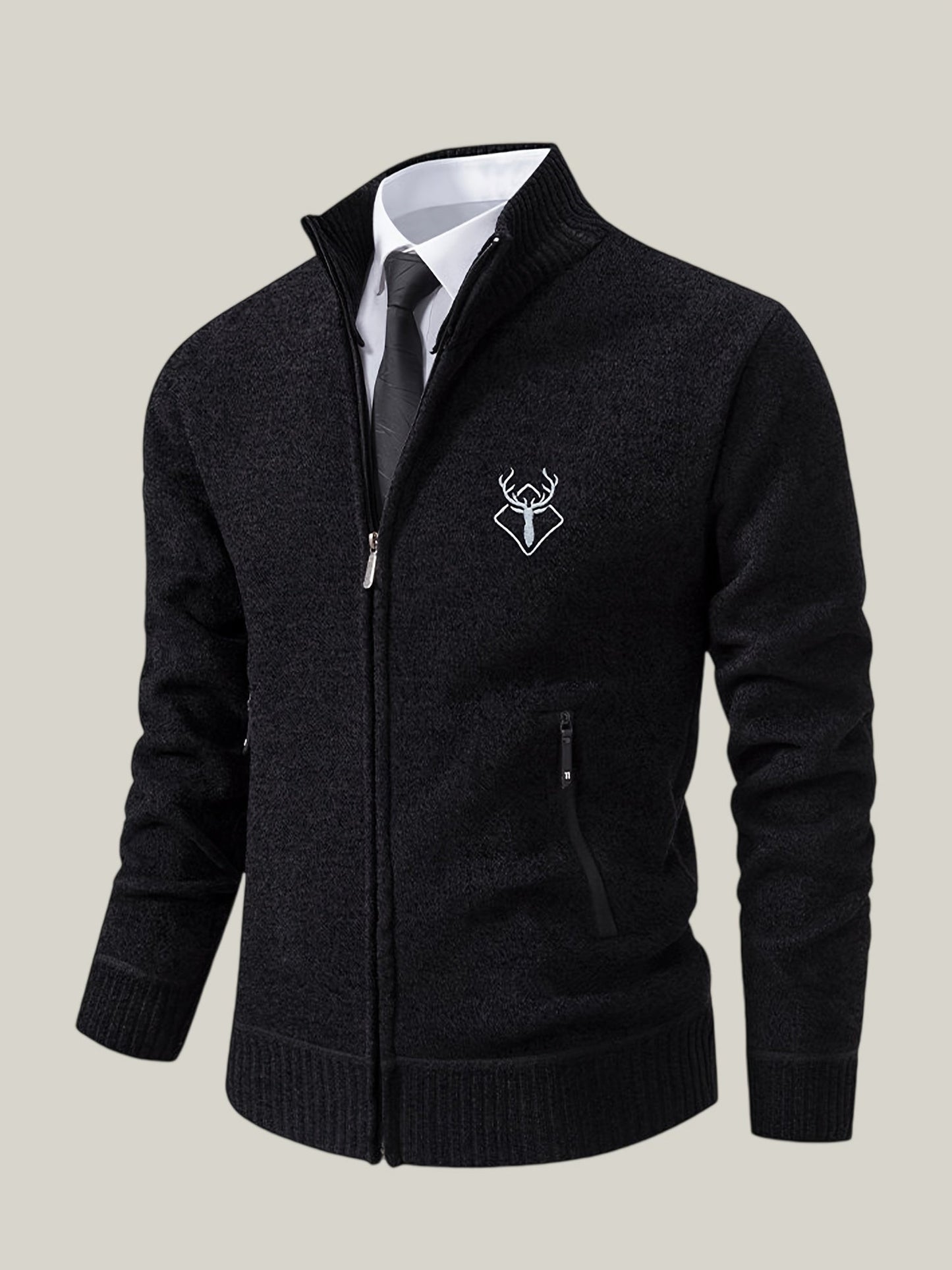 Men Lightweight Zip-Up Cardigan - Stand Collar Sweater Edition