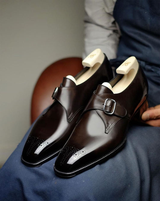 Brown Genuine Stellan Single Monk Straps - Formal Shoes