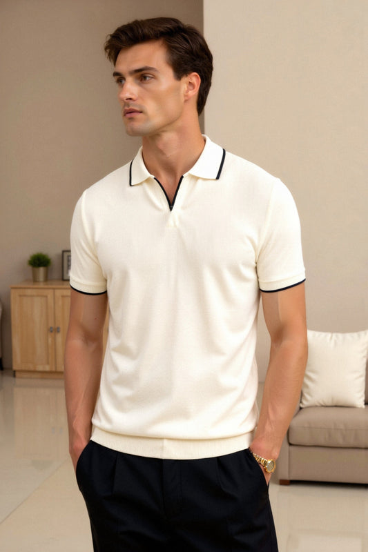Old Money Contrast Tailored Fitted Elegant Summer Sleeveless Polo T-Shirt