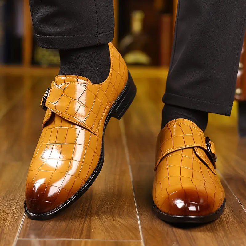 Solorfit | Crocodile-Pattern Slip-On Loafers for Men - Stylish Buckle Details & Edition Toe