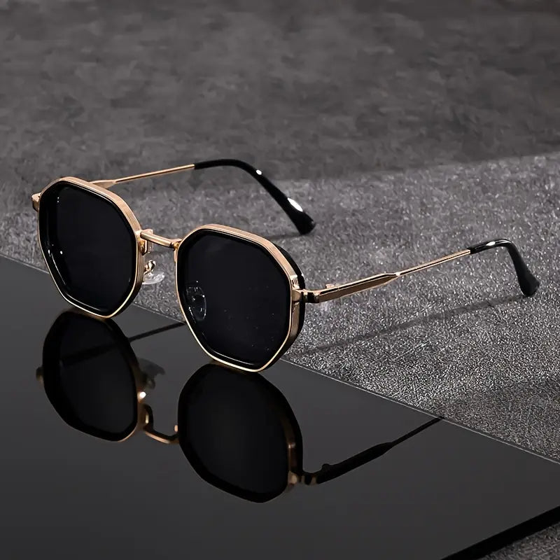Solorfit | Unisex Polygonal Fashion Glasses - Black Frame with Teal-Tinted Lenses, Lightweight and Durable Edition