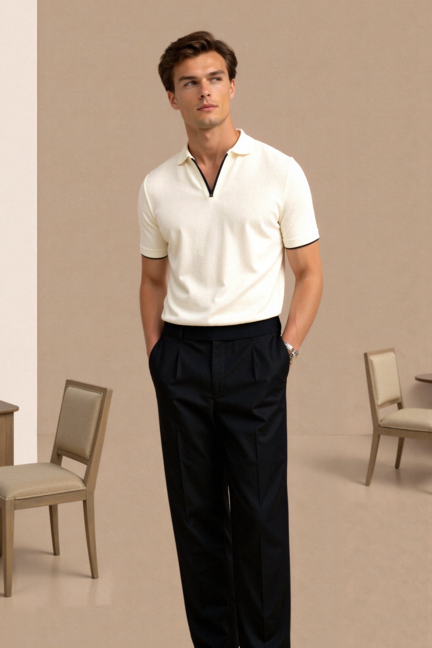 Old Money Contrast Tailored Fitted Elegant Summer Sleeveless Polo T-Shirt
