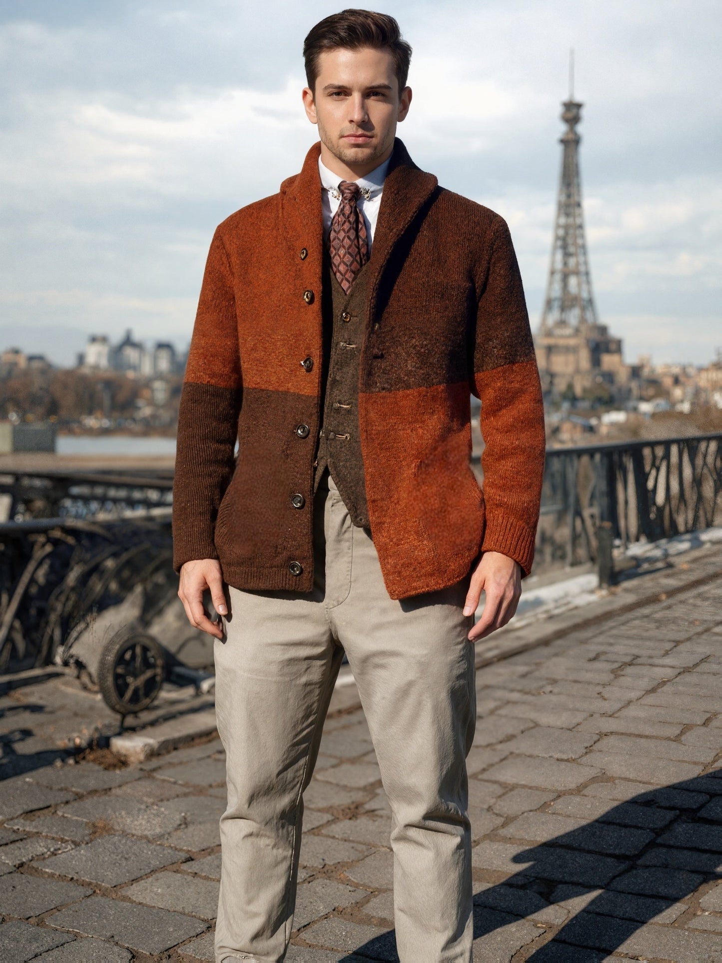 Men's Thick Warm Cardigan - Block Knit Button-Up Edition