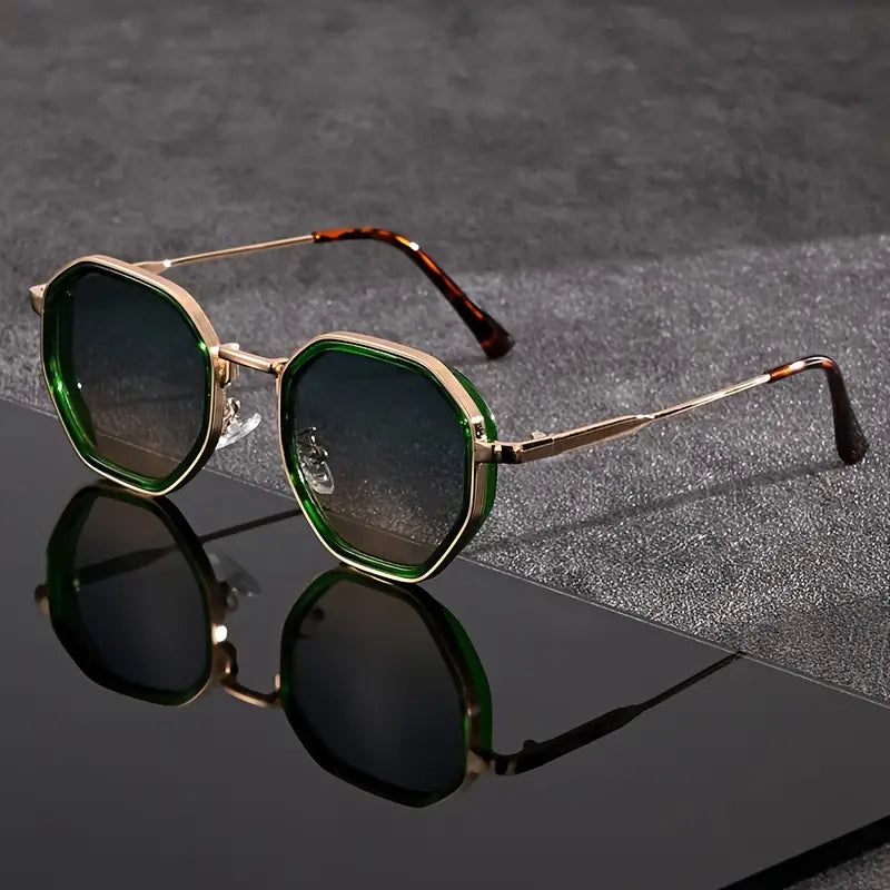 Solorfit | Unisex Polygonal Fashion Glasses - Black Frame with Teal-Tinted Lenses, Lightweight and Durable Edition