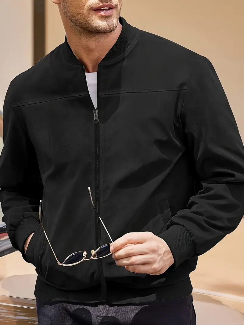 Solorfit | Men's Lightweight Retro Zip-Up Jacket - Solid Color, Baseball Collar, Machine Washable, Everyday Style
