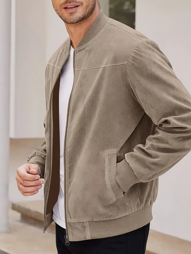 Solorfit | Men's Lightweight Retro Zip-Up Jacket - Solid Color, Baseball Collar, Machine Washable, Everyday Style