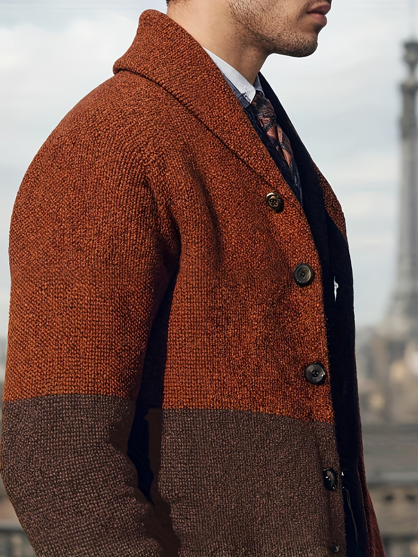 Men's Thick Warm Cardigan - Block Knit Button-Up Edition