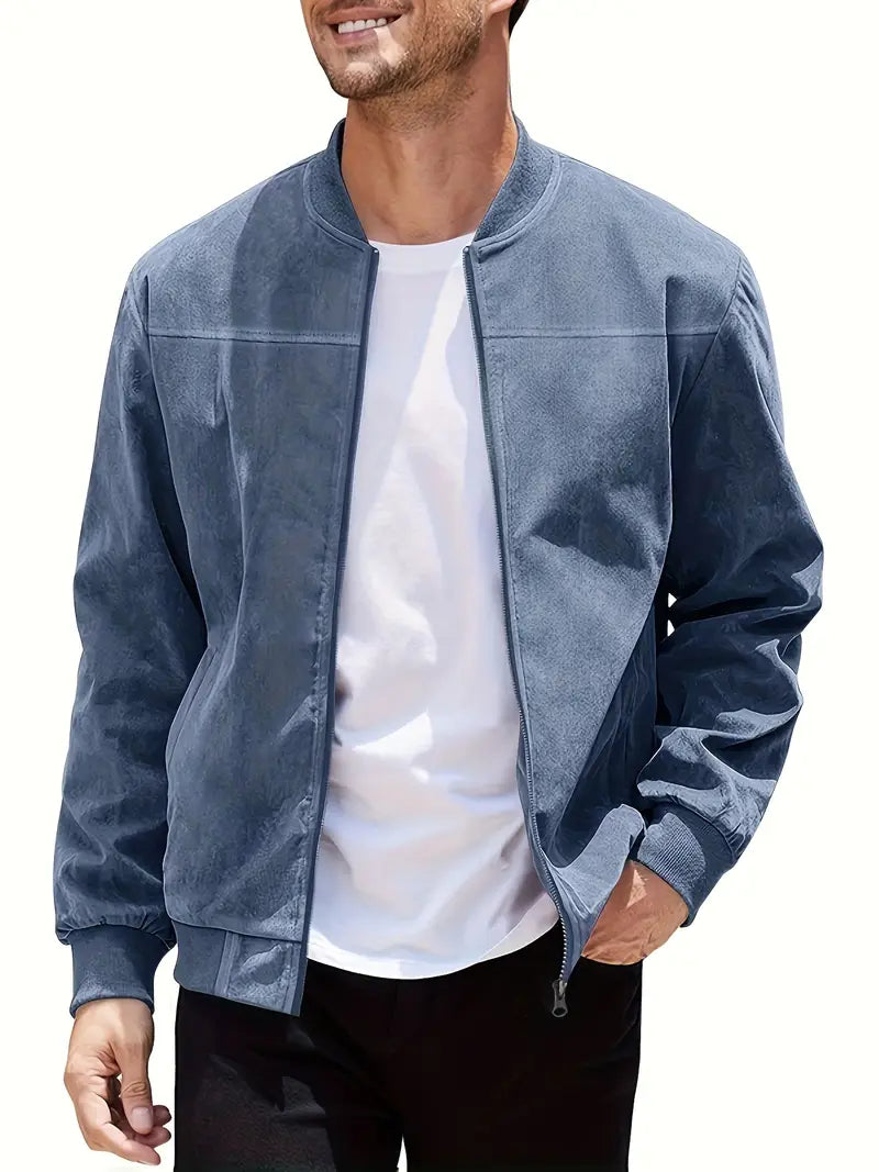 Solorfit | Men's Lightweight Retro Zip-Up Jacket - Solid Color, Baseball Collar, Machine Washable, Everyday Style