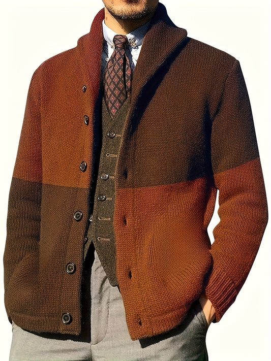 Men's Thick Warm Cardigan - Block Knit Button-Up Edition