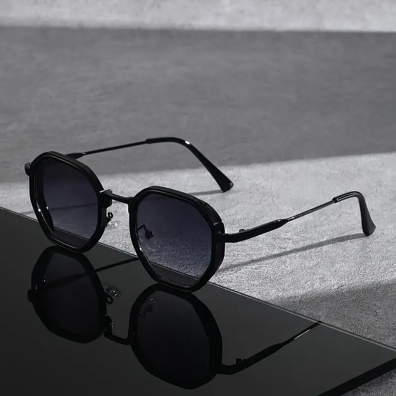 Solorfit | Unisex Polygonal Fashion Glasses - Black Frame with Teal-Tinted Lenses, Lightweight and Durable Edition
