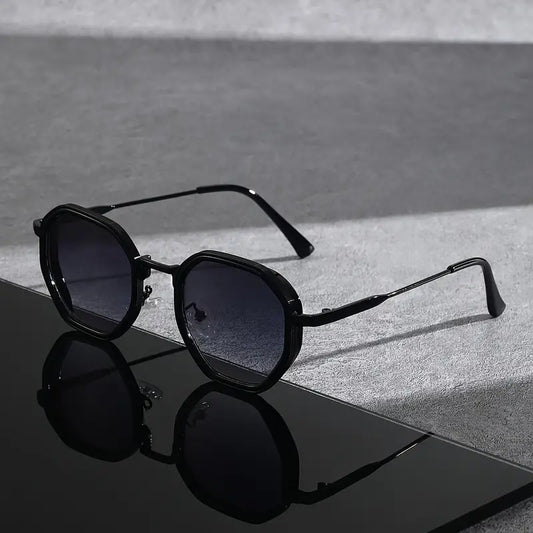 Solorfit | Unisex Polygonal Fashion Glasses - Black Frame with Teal-Tinted Lenses, Lightweight and Durable Edition