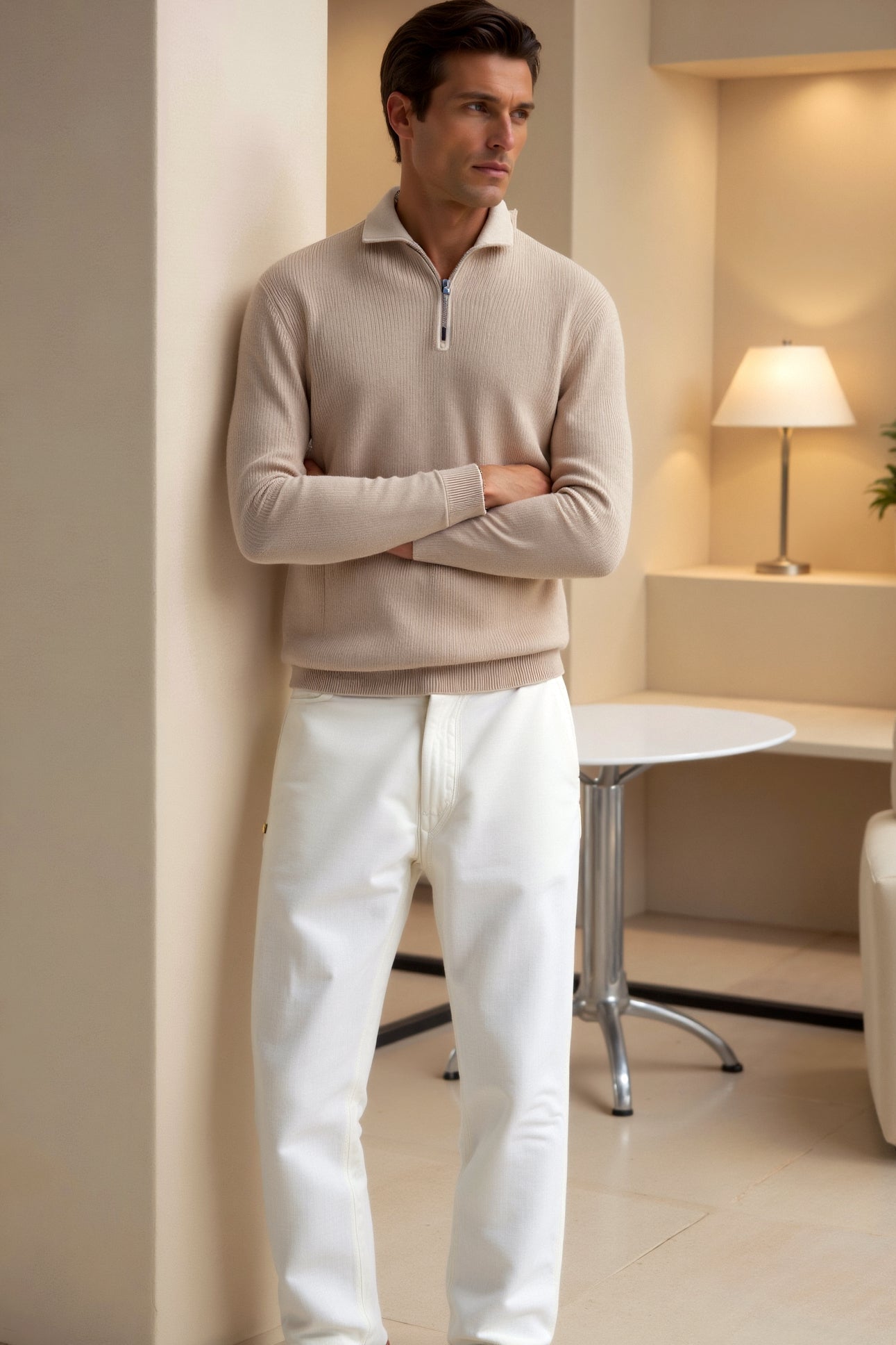 Old Money Heritage Men Knitted Wool Zip Sweater
